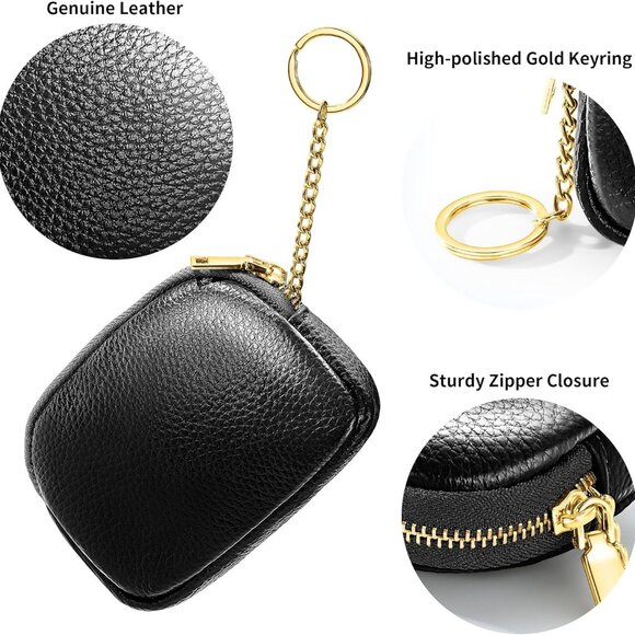 Genuine Leather Coin Purse, Small Change Purse Keychain Wallet for Women, Mini C - Picture 3 of 8